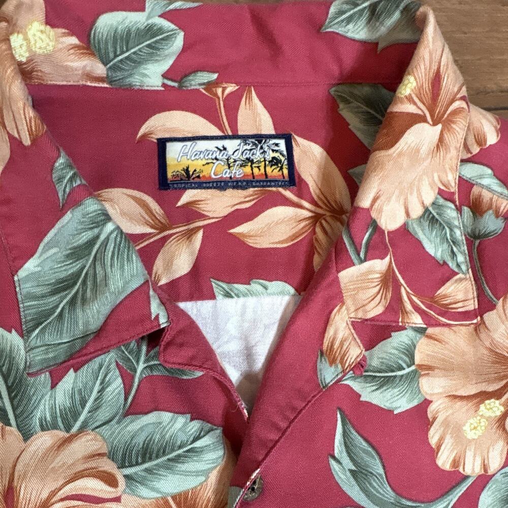 Havana Jack's Cafe Men's Red Floral Hawaiian Collared Button-Up Shirt Pockets